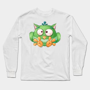 Funny green bird cartoon concept art Long Sleeve T-Shirt